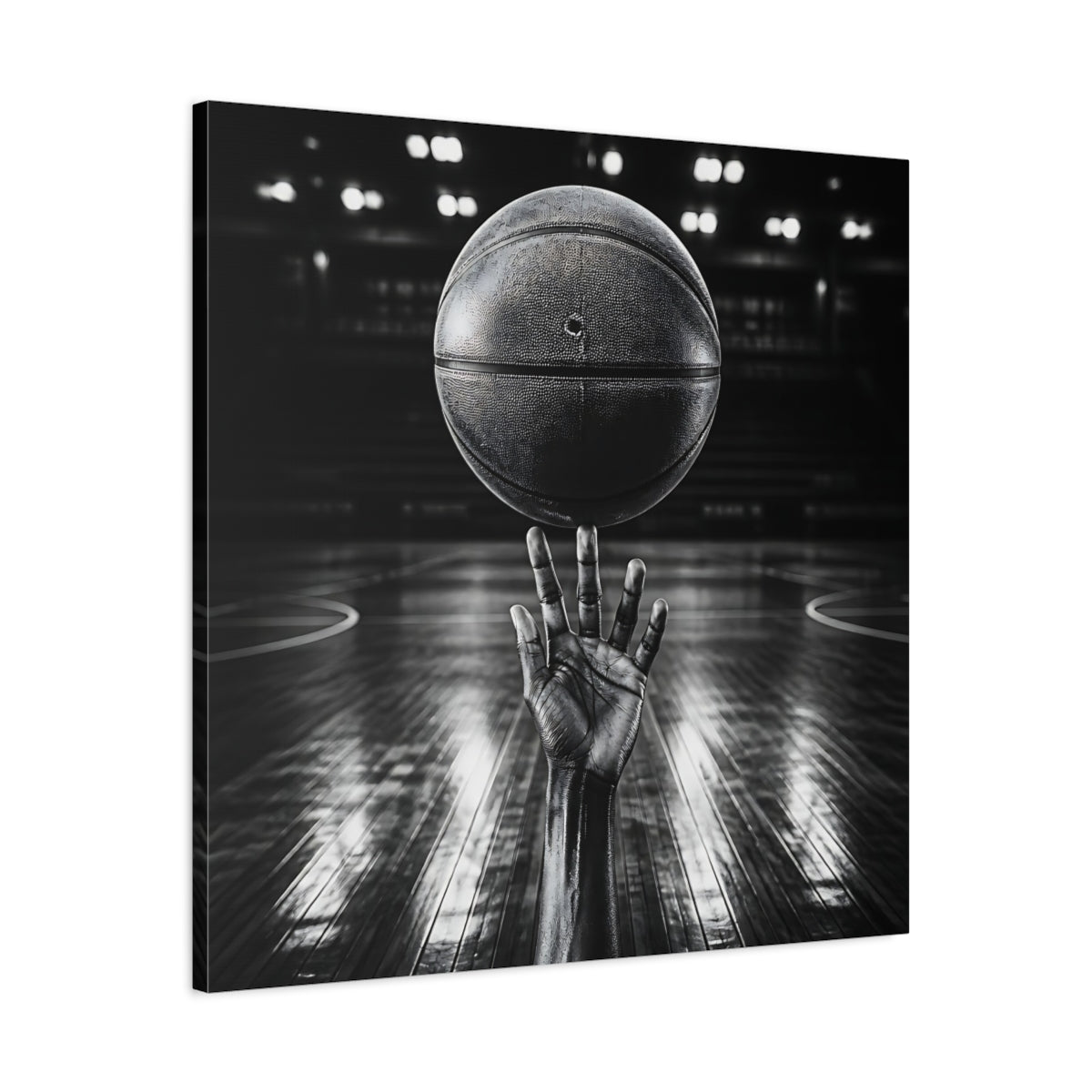 Side Mockup 3. Sports Basketball Hand Black And White shown as canvas print