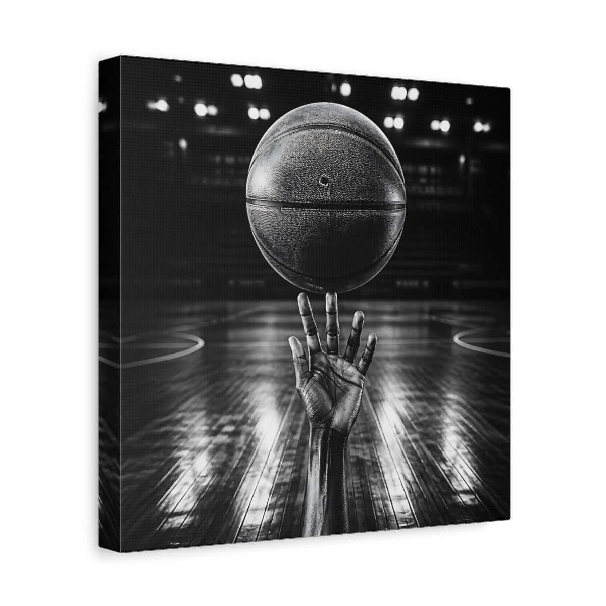 Side Mockup 8. Sports Basketball Hand Black And White shown as canvas print