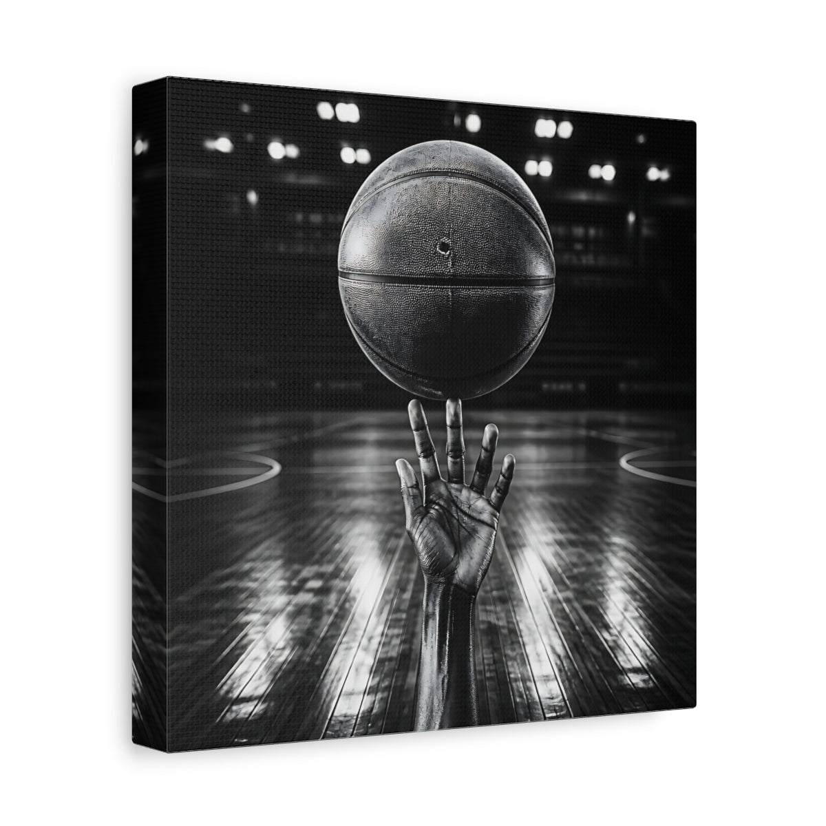 Side Mockup 9. Sports Basketball Hand Black And White shown as canvas print