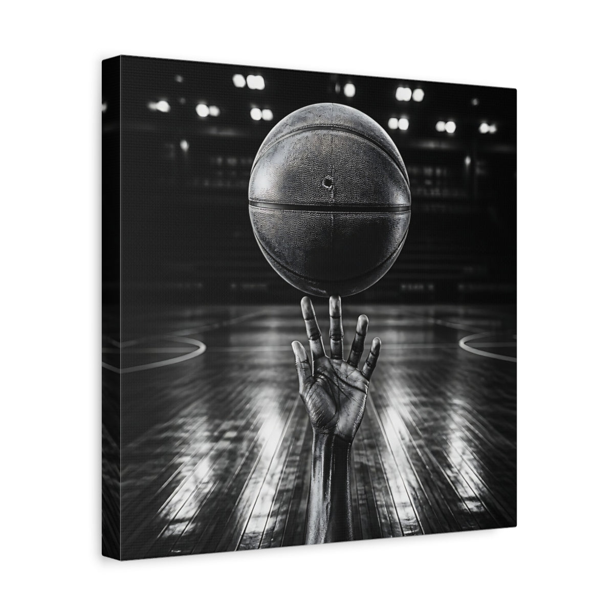 Side Mockup 7. Sports Basketball Hand Black And White shown as canvas print