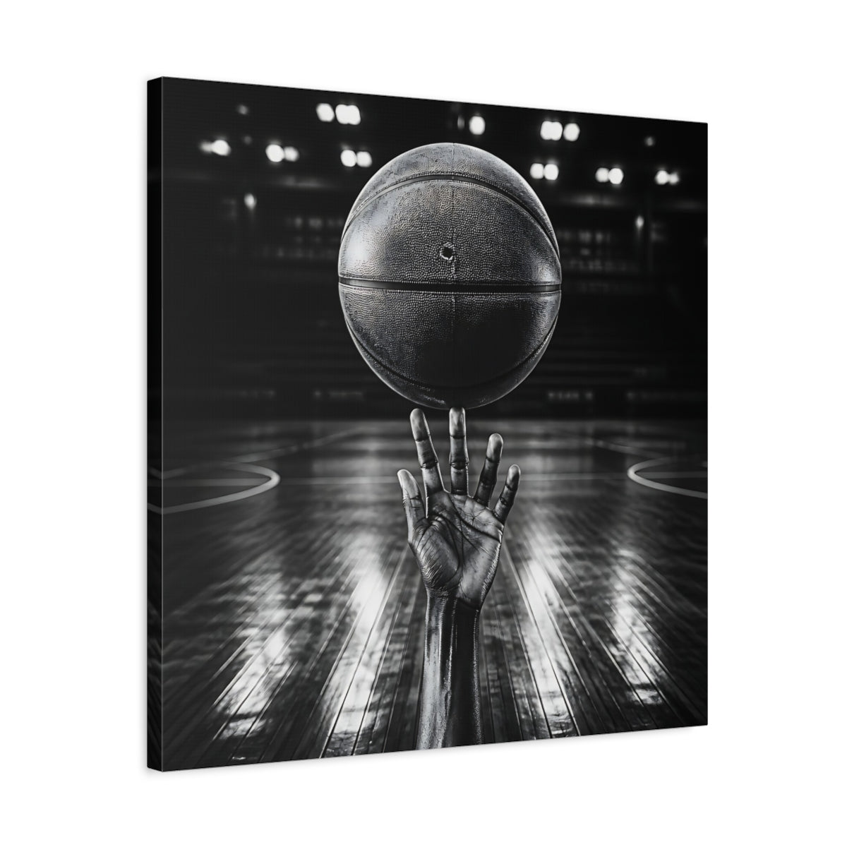Side Mockup 4. Sports Basketball Hand Black And White shown as canvas print