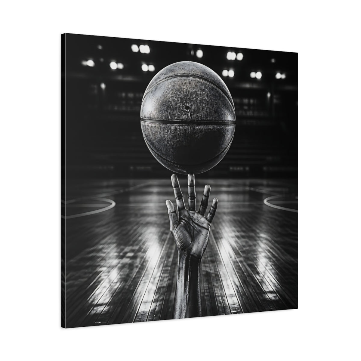 Side Mockup 1. Sports Basketball Hand Black And White shown as canvas print