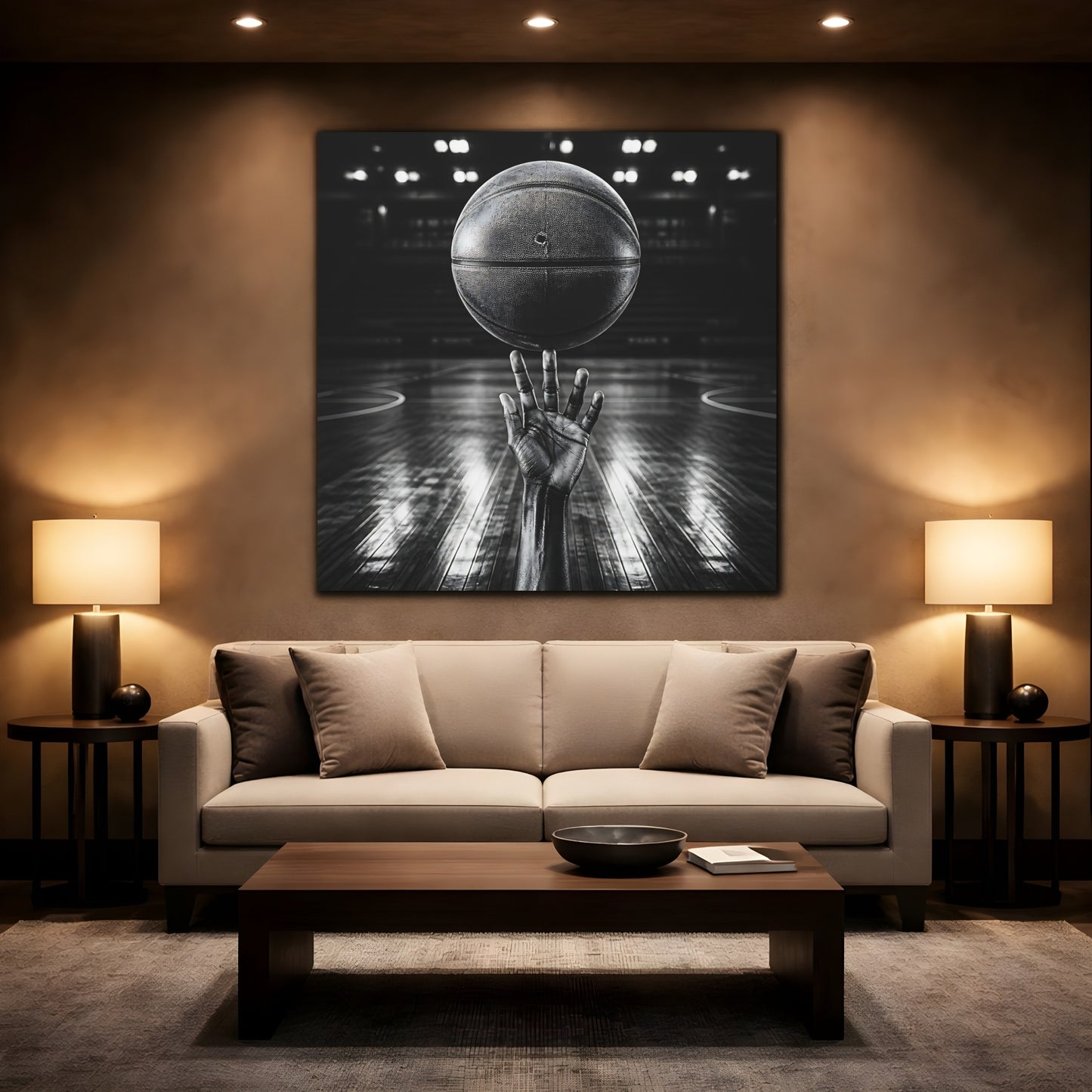 Mockup 2. Sports Basketball Hand Black And White shown as canvas print