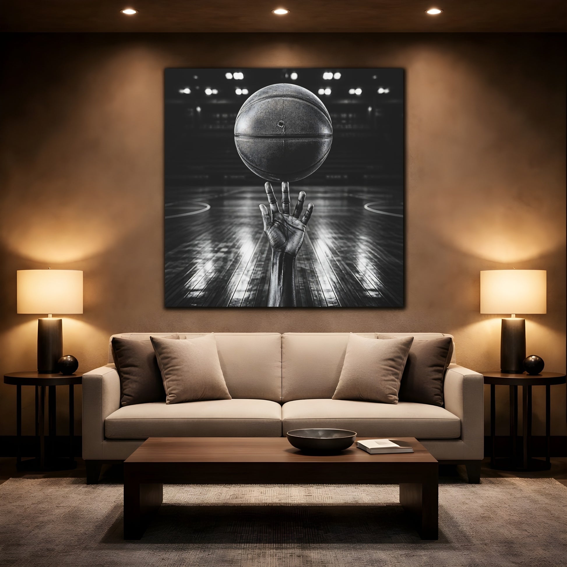 Mockup 2. Sports Basketball Hand Black And White shown as canvas print