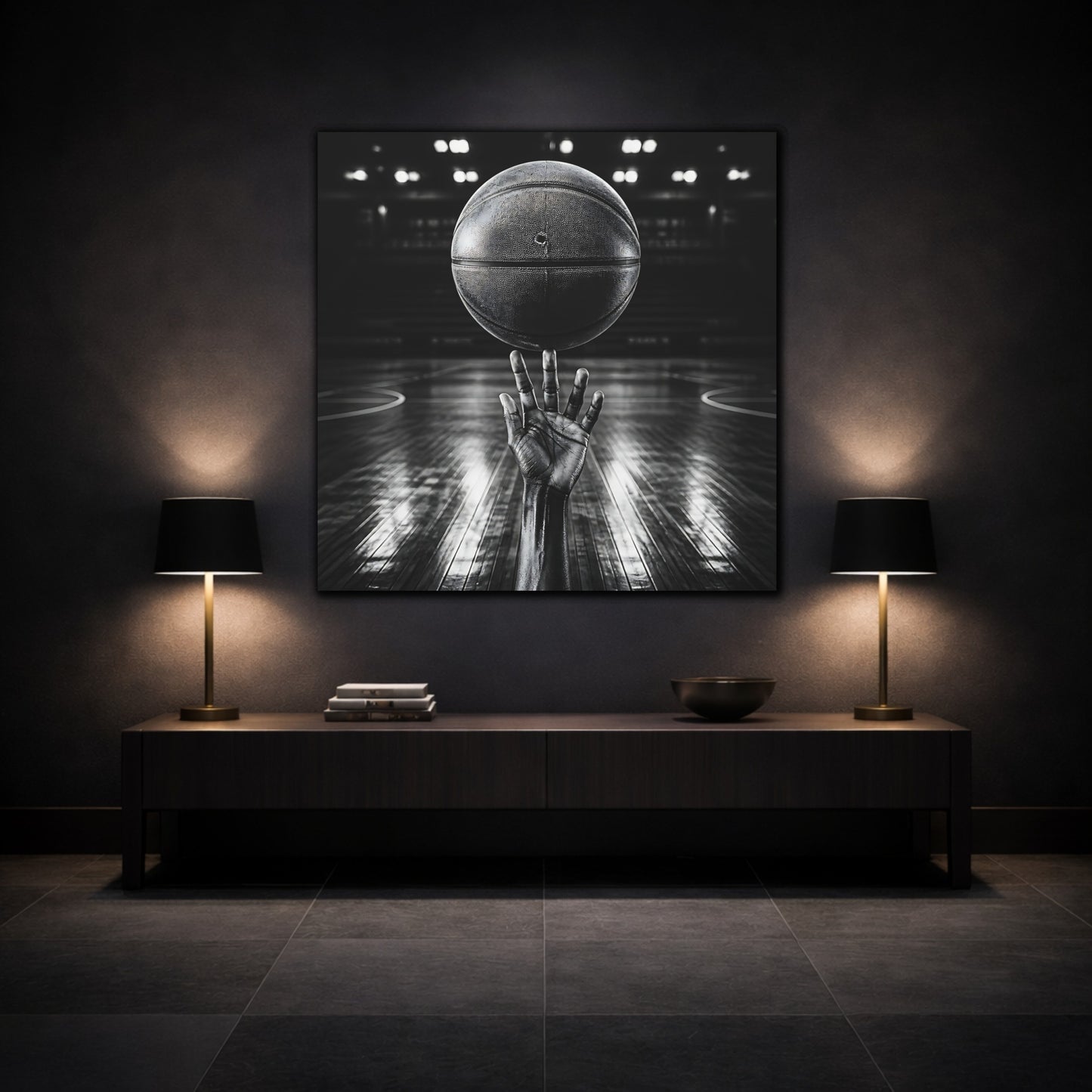 Mockup 3. Sports Basketball Hand Black And White shown as canvas print