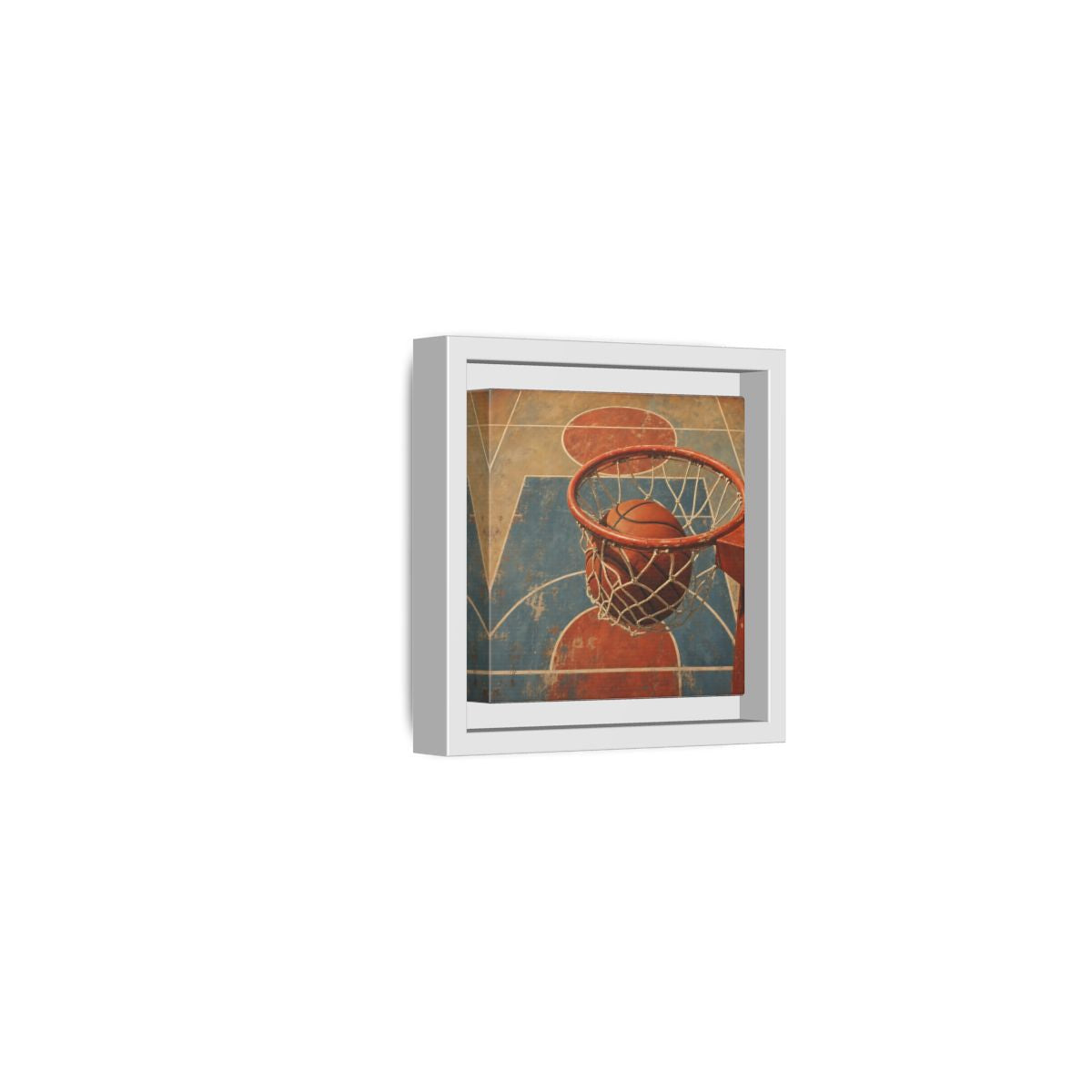 Side Mockup 22. Sports Basketball Hoop Vintage Basketball Court shown as framed canvas print