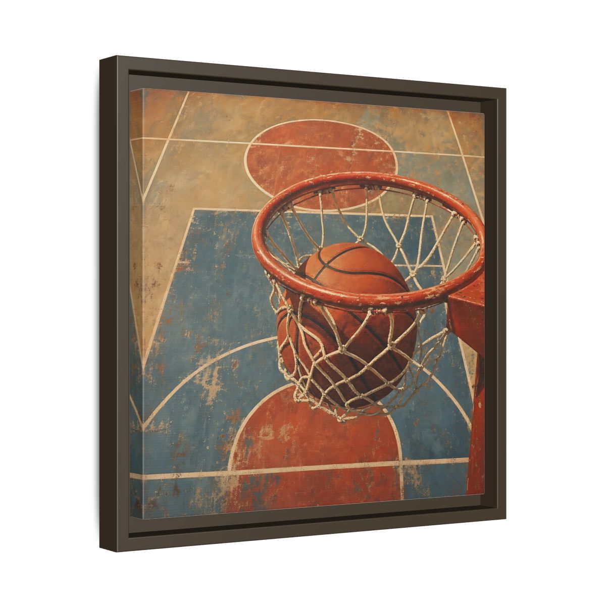 Side Mockup 29. Sports Basketball Hoop Vintage Basketball Court shown as framed canvas print