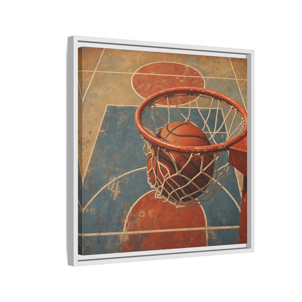 Side Mockup 10. Sports Basketball Hoop Vintage Basketball Court shown as framed canvas print