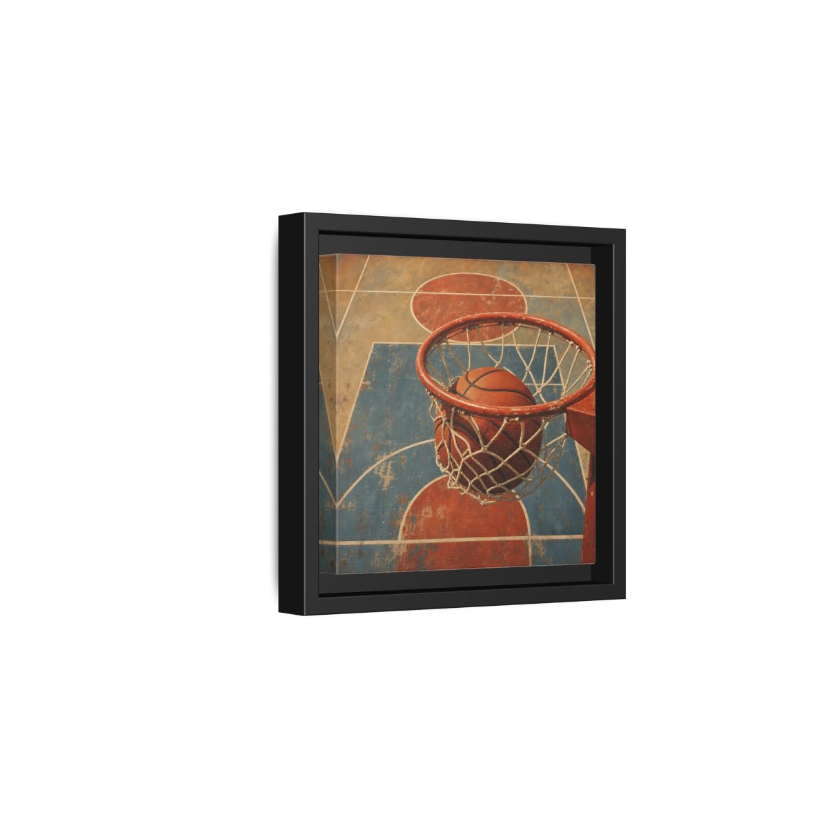 Side Mockup 3. Sports Basketball Hoop Vintage Basketball Court shown as framed canvas print