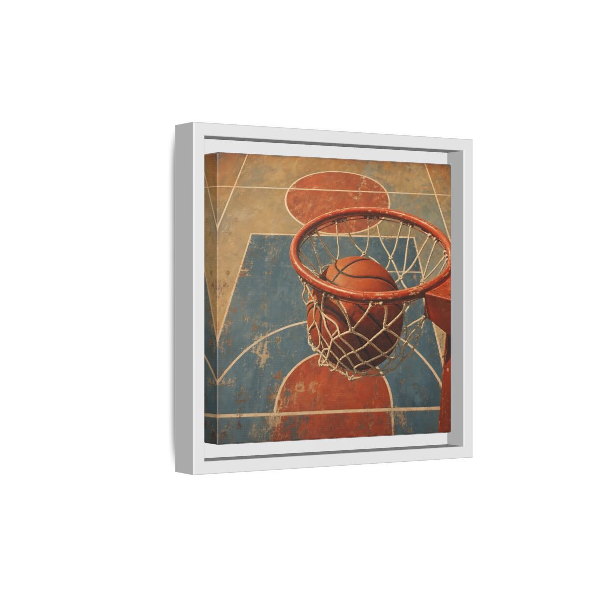 Side Mockup 19. Sports Basketball Hoop Vintage Basketball Court shown as framed canvas print