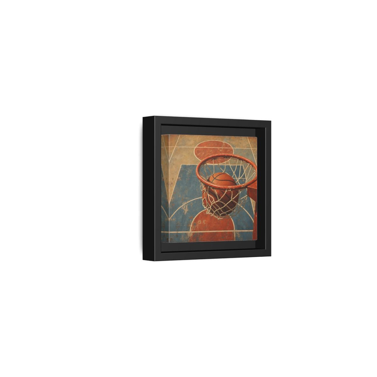 Side Mockup 24. Sports Basketball Hoop Vintage Basketball Court shown as framed canvas print
