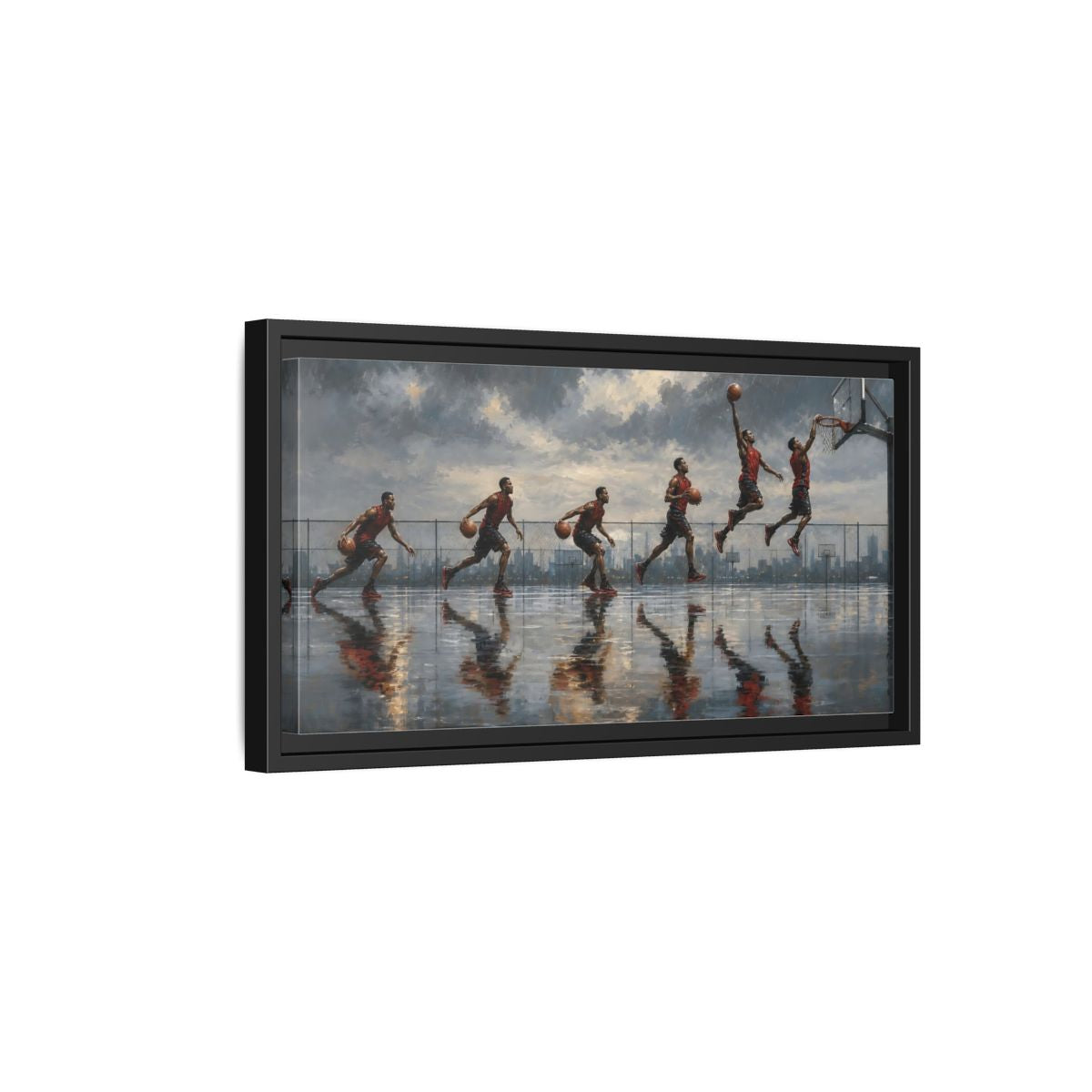 Side Mockup 8. Sports Basketball Player Basketball Action Art shown as framed canvas print
