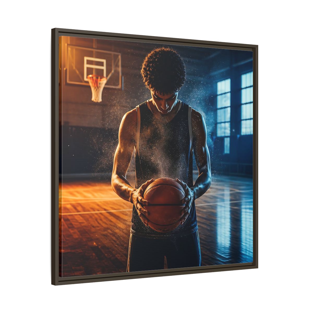 Main Mockup. Sports Basketball Player Basketball Player shown as framed canvas print