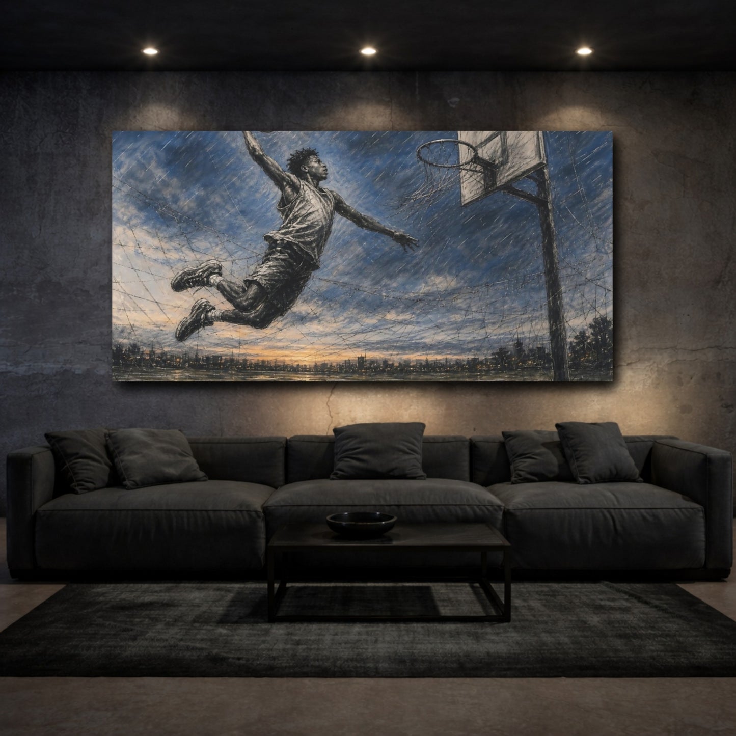 Mockup 4. Sports Basketball Player Basketball Player shown as canvas print