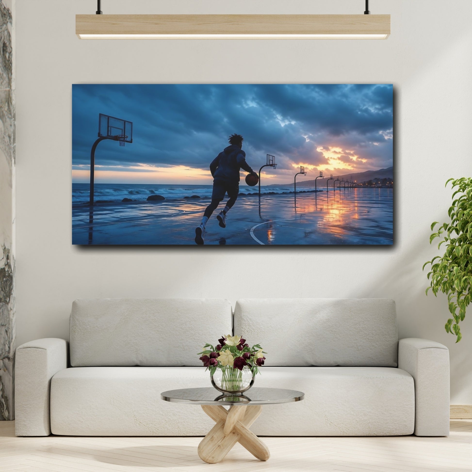 Mockup 2. Sports Basketball Player Blue Orange Sports shown as canvas print