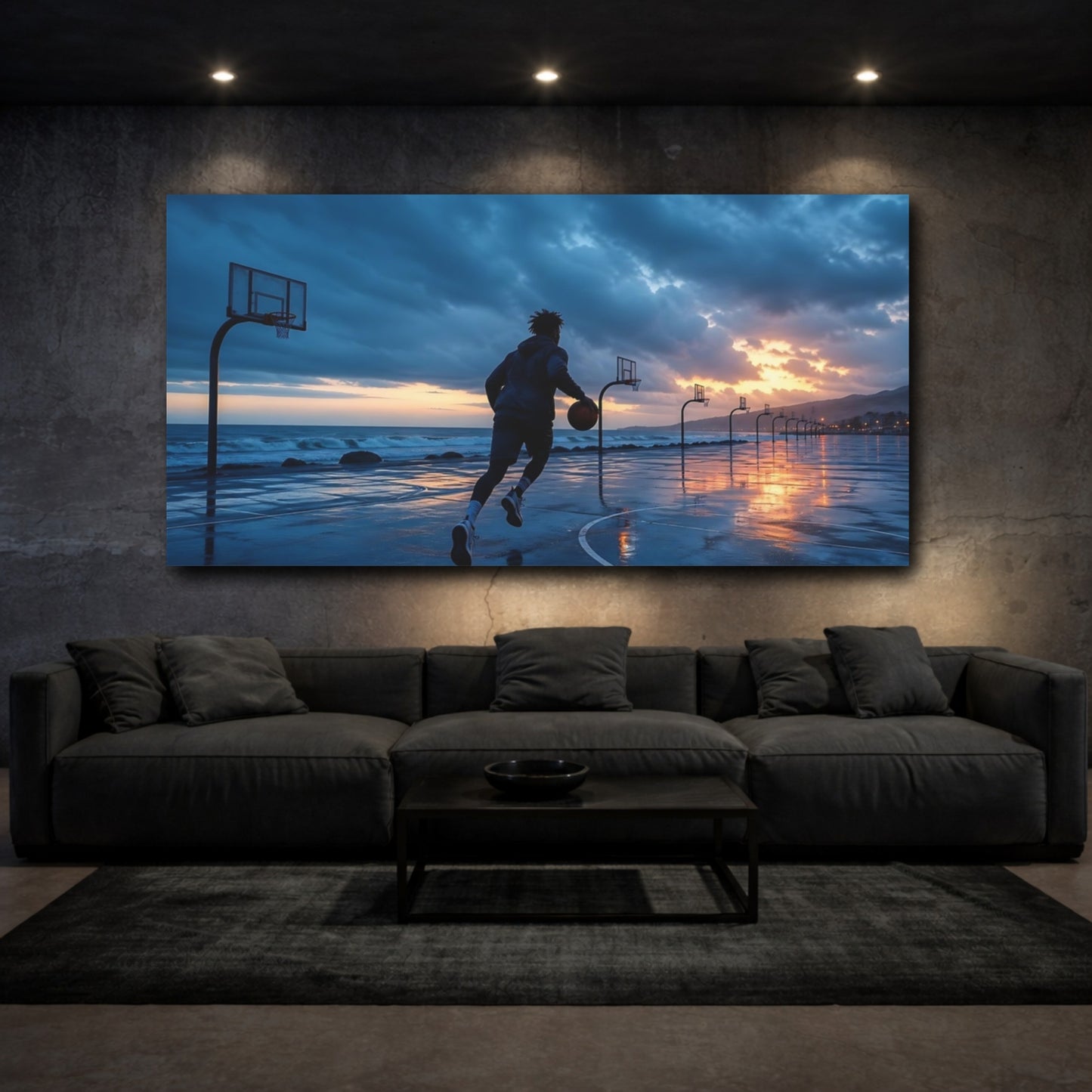 Mockup 3. Sports Basketball Player Blue Orange Sports shown as canvas print