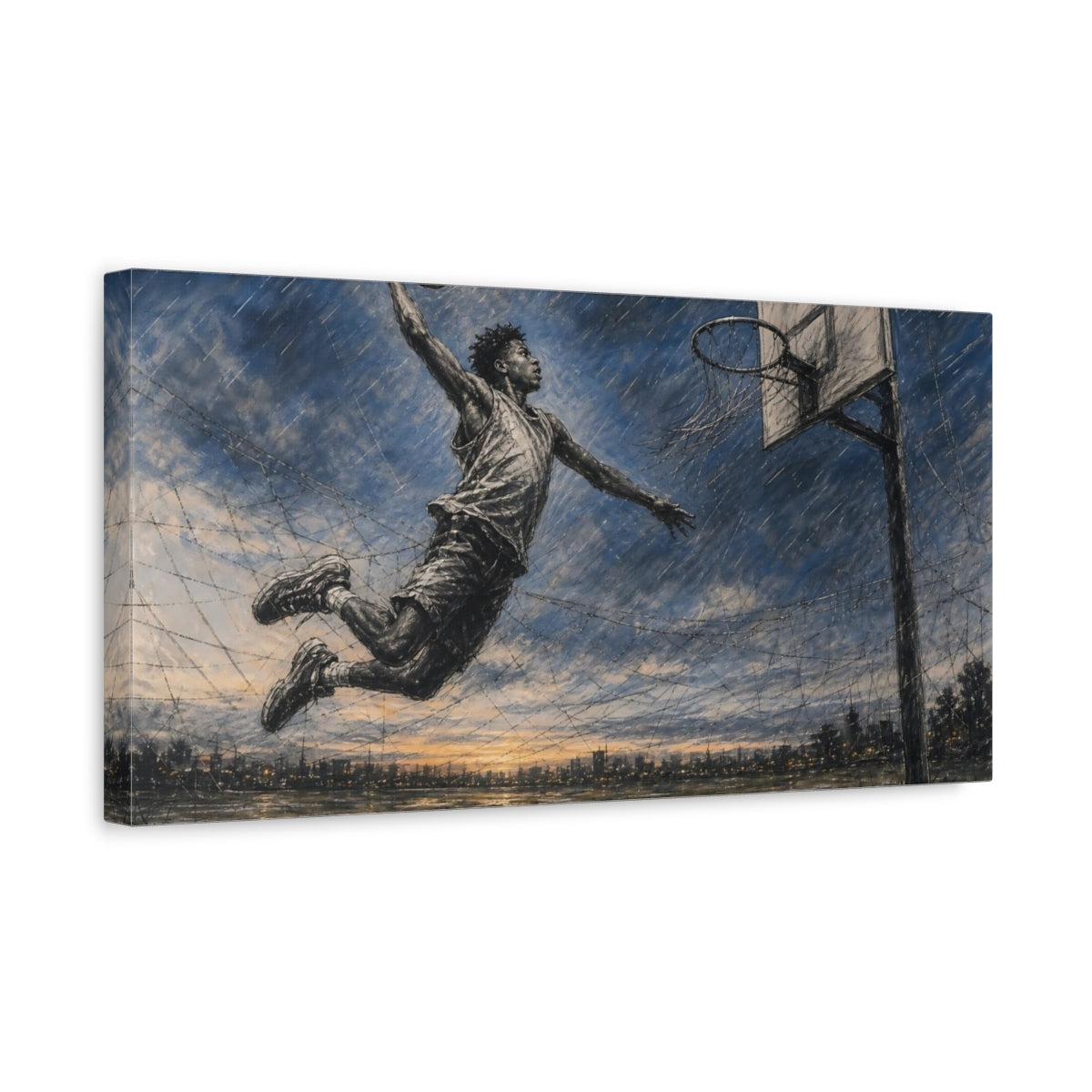 Side Mockup 3. Sports Basketball Player Basketball Player shown as canvas print