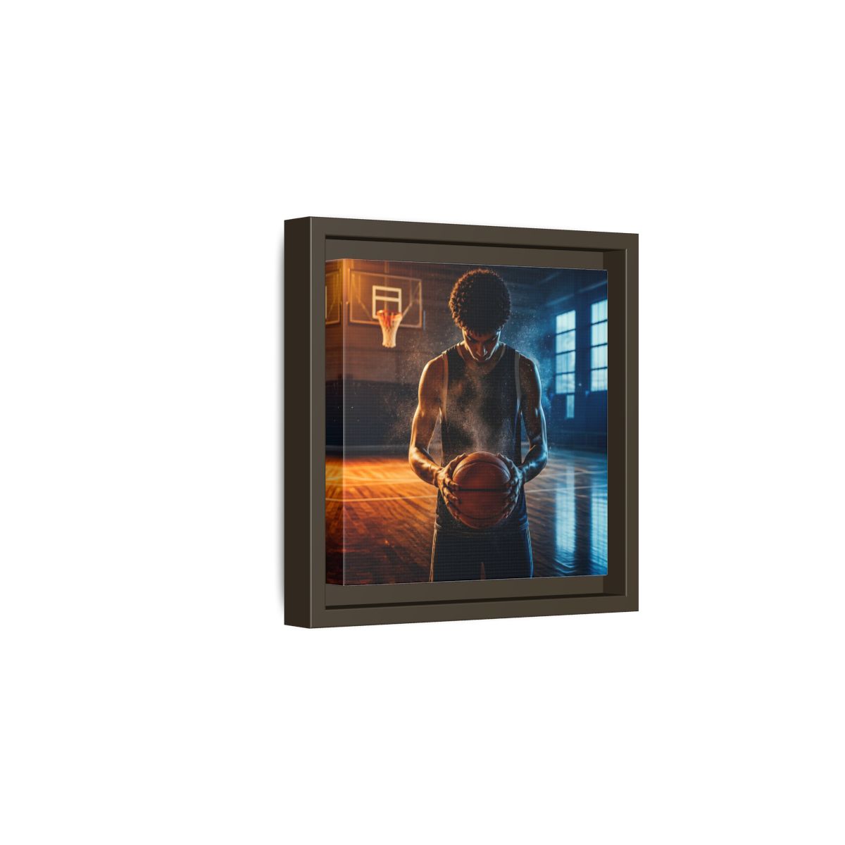 Side Mockup 2. Sports Basketball Player Basketball Player shown as framed canvas print