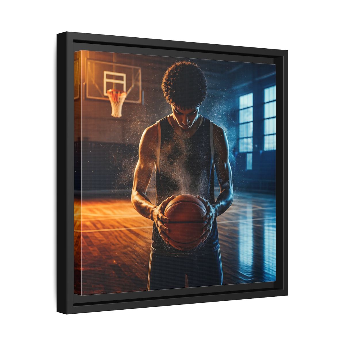 Side Mockup 32. Sports Basketball Player Basketball Player shown as framed canvas print