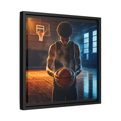 Side Mockup 32. Sports Basketball Player Basketball Player shown as framed canvas print