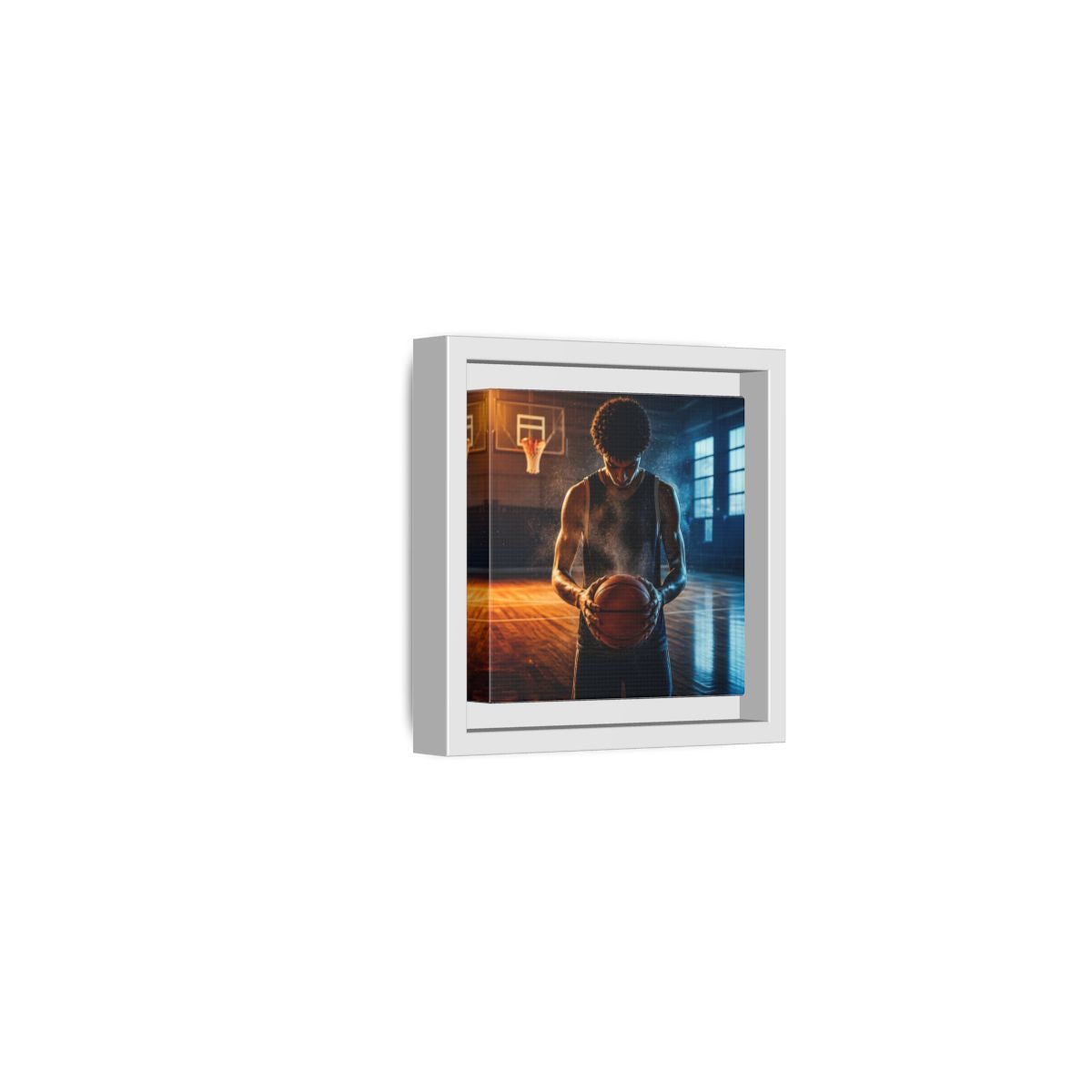 Side Mockup 22. Sports Basketball Player Basketball Player shown as framed canvas print