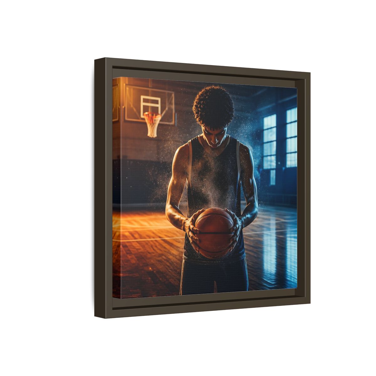 Side Mockup 17. Sports Basketball Player Basketball Player shown as framed canvas print