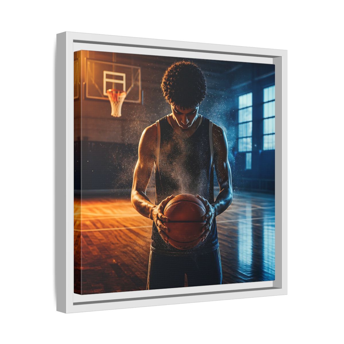 Side Mockup 28. Sports Basketball Player Basketball Player shown as framed canvas print