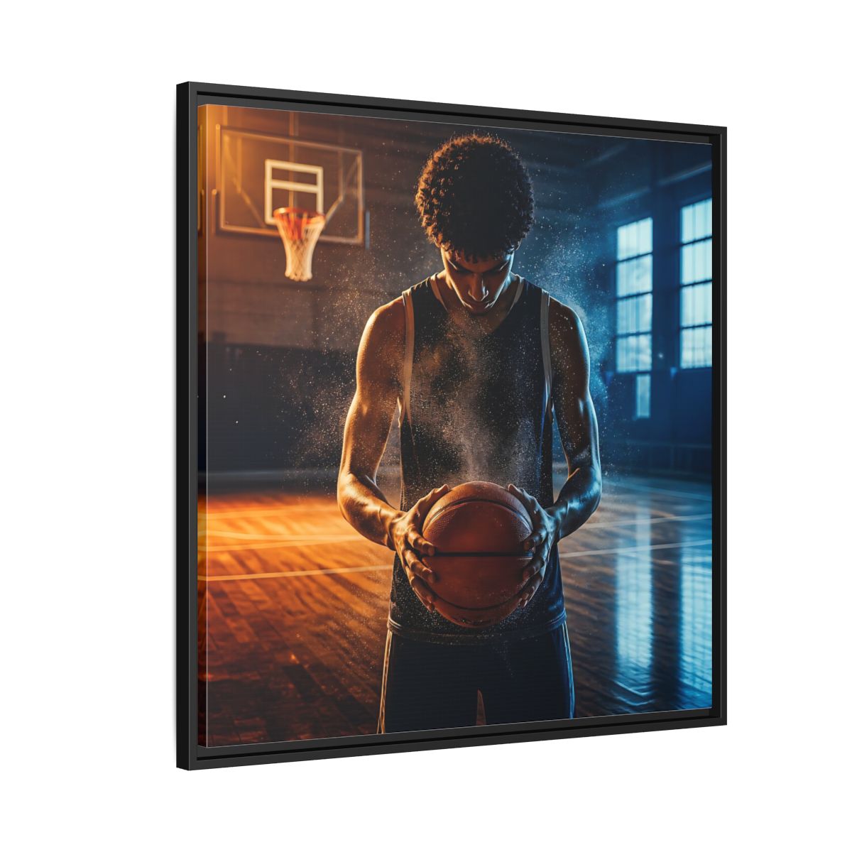 Side Mockup 9. Sports Basketball Player Basketball Player shown as framed canvas print