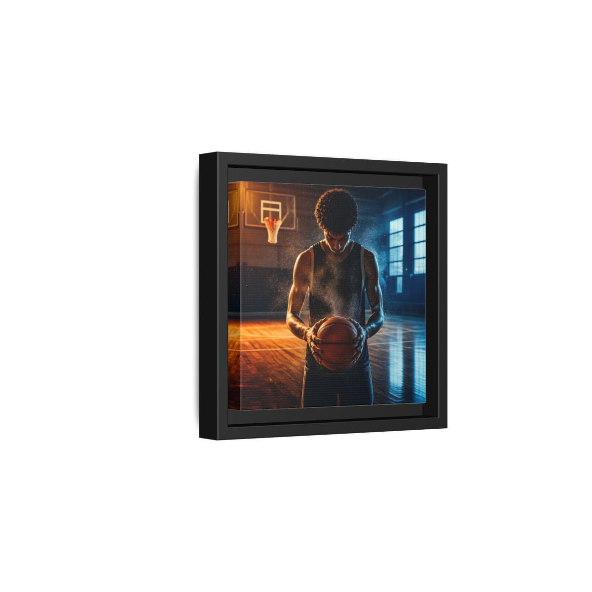 Side Mockup 3. Sports Basketball Player Basketball Player shown as framed canvas print