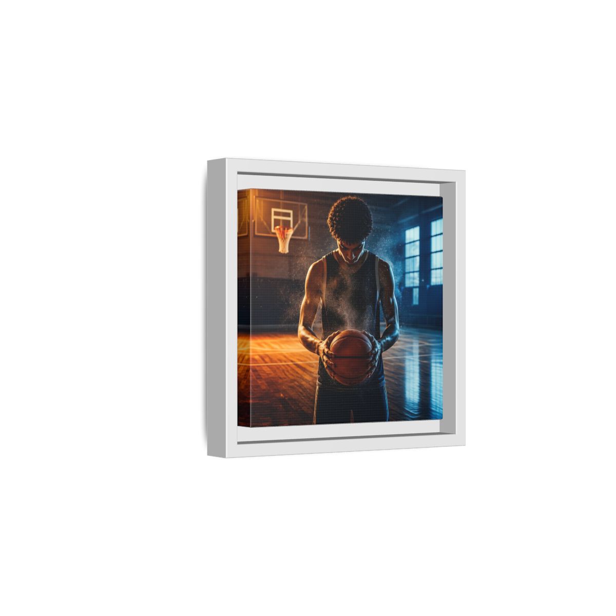 Side Mockup 1. Sports Basketball Player Basketball Player shown as framed canvas print
