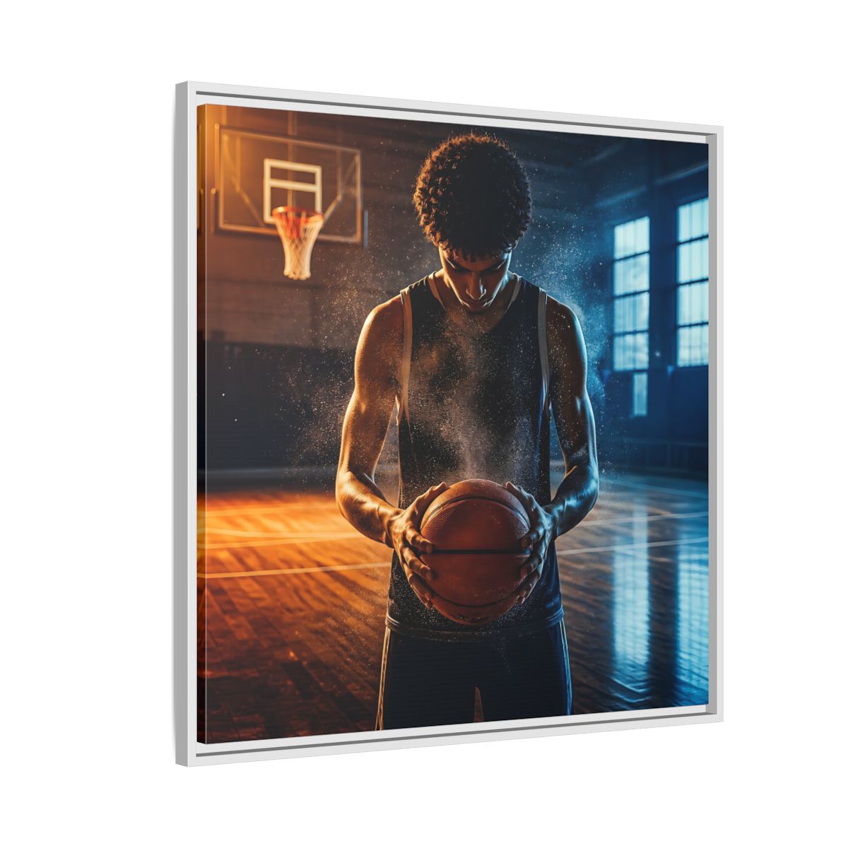 Side Mockup 7. Sports Basketball Player Basketball Player shown as framed canvas print