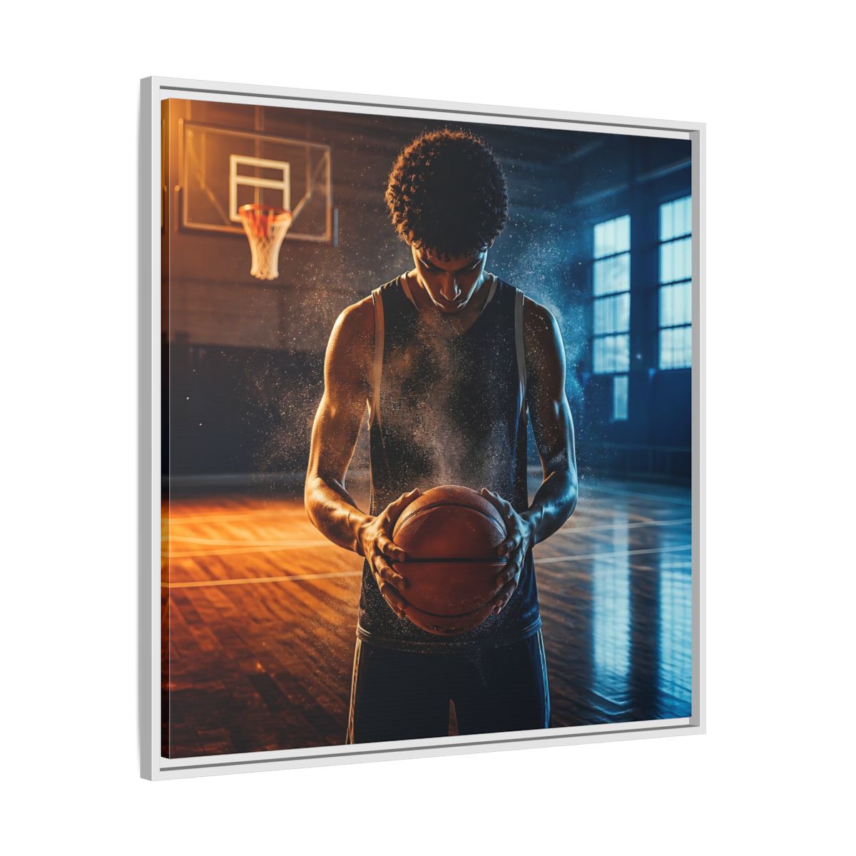 Side Mockup 25. Sports Basketball Player Basketball Player shown as framed canvas print