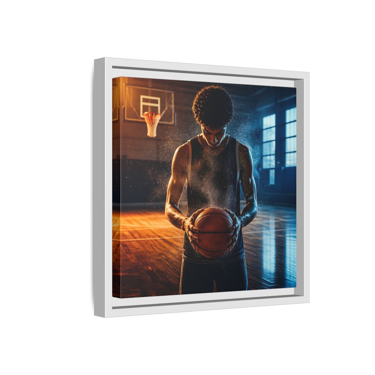 Side Mockup 16. Sports Basketball Player Basketball Player shown as framed canvas print