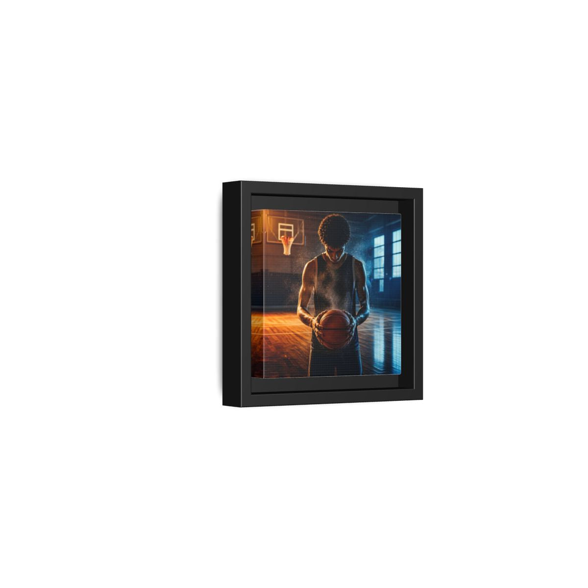 Side Mockup 24. Sports Basketball Player Basketball Player shown as framed canvas print