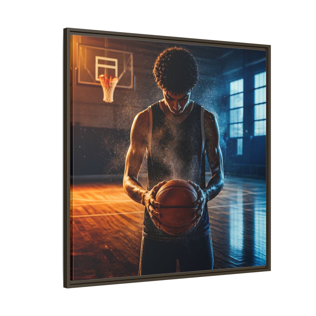 Side Mockup 5. Sports Basketball Player Basketball Player shown as framed canvas print