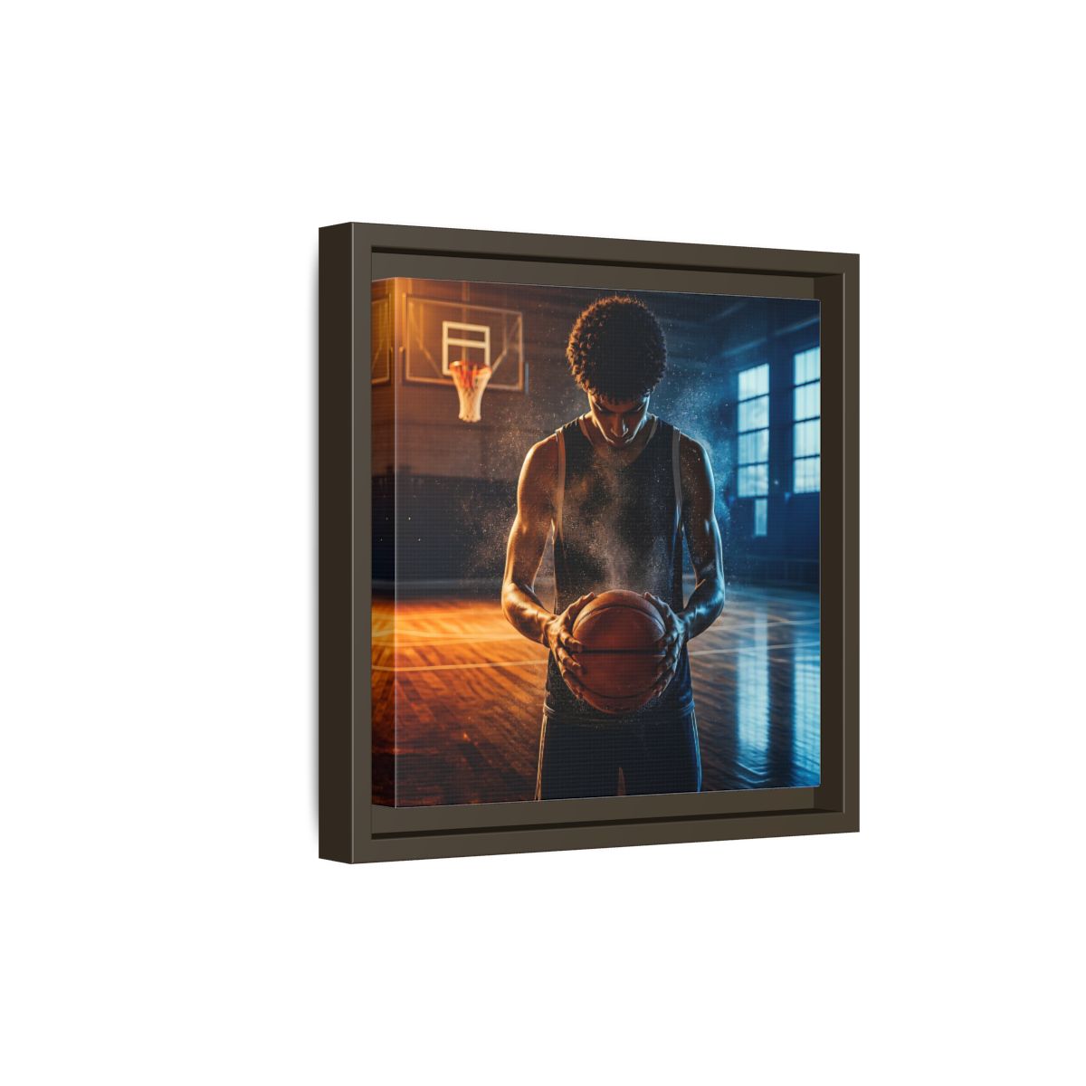 Side Mockup 20. Sports Basketball Player Basketball Player shown as framed canvas print