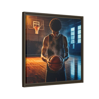 Side Mockup 11. Sports Basketball Player Basketball Player shown as framed canvas print