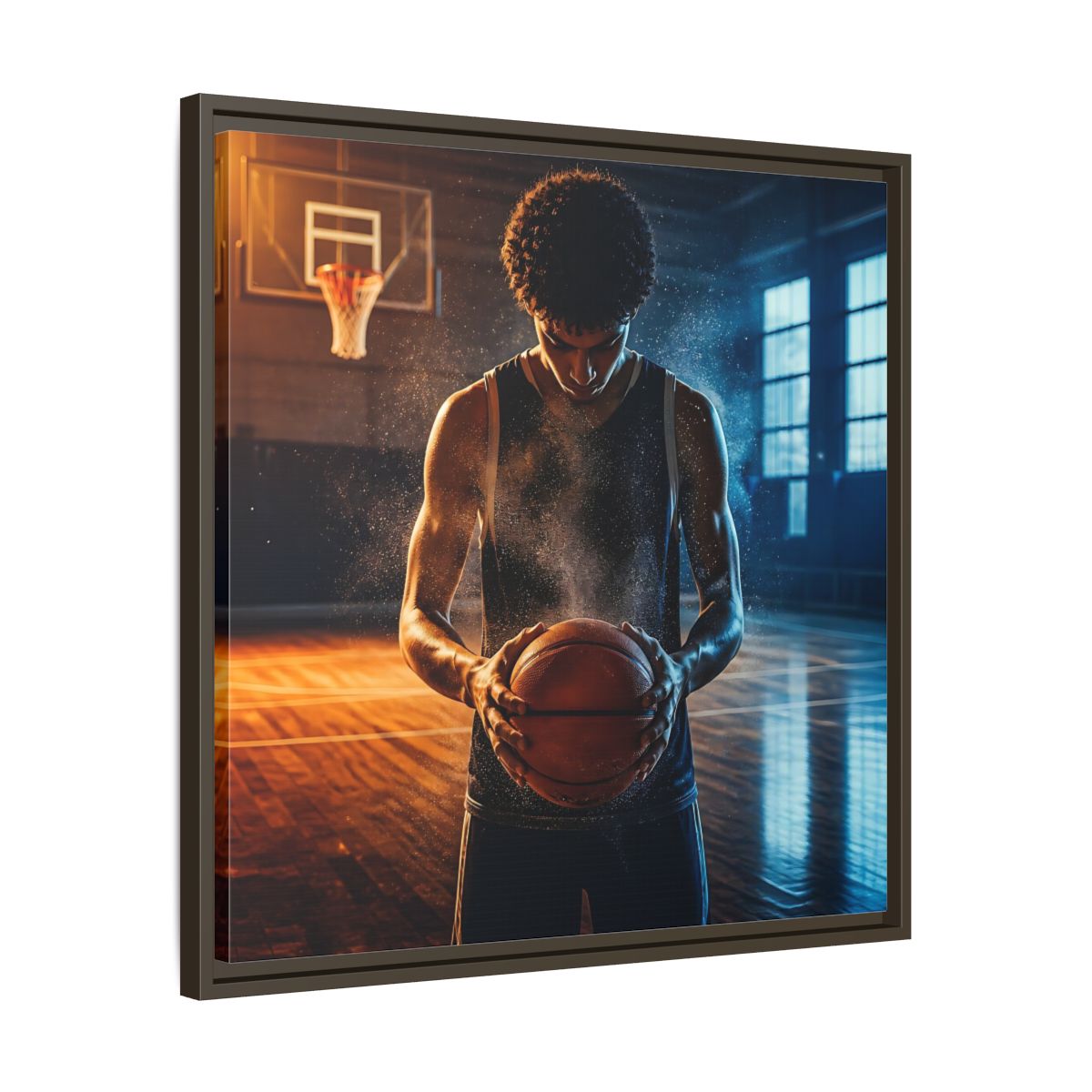 Side Mockup 27. Sports Basketball Player Basketball Player shown as framed canvas print