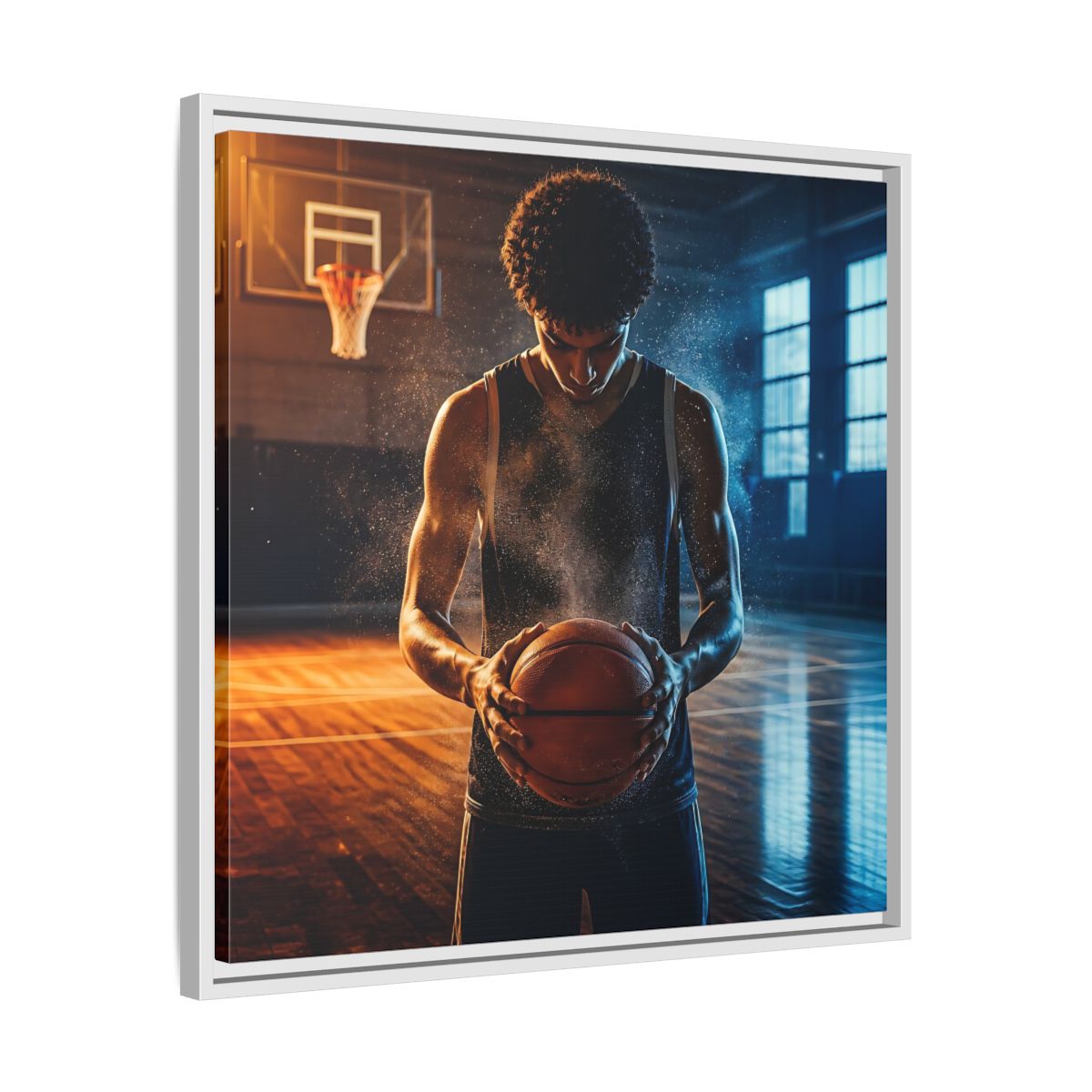 Side Mockup 26. Sports Basketball Player Basketball Player shown as framed canvas print