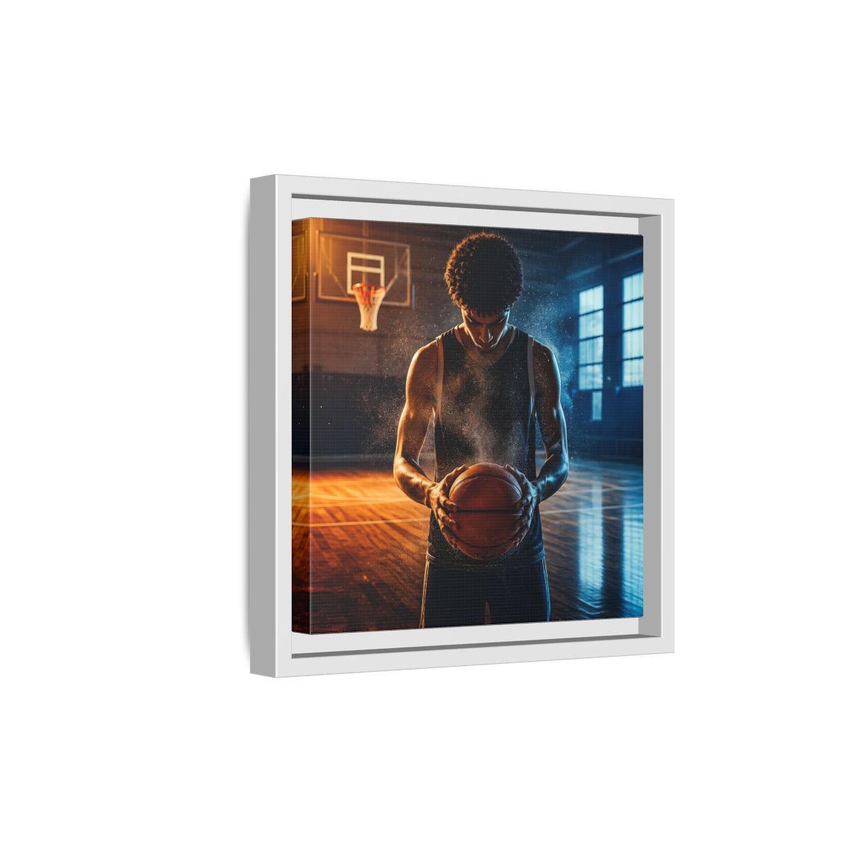 Side Mockup 19. Sports Basketball Player Basketball Player shown as framed canvas print