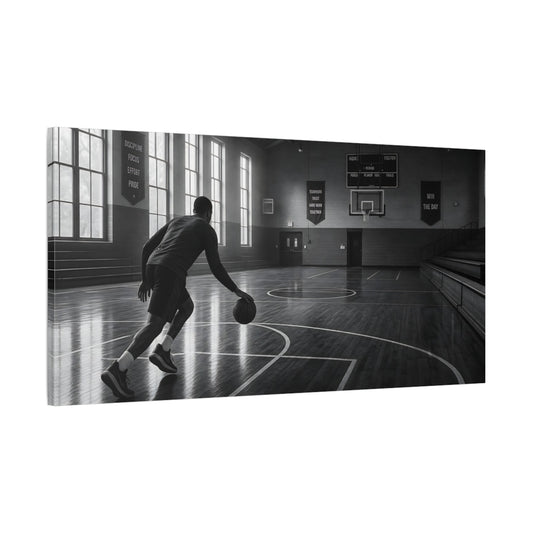 Main Mockup. Sports Basketball Player Monochrome Basketball shown as canvas print