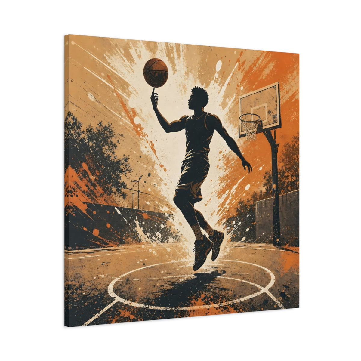 Main Mockup. Sports Basketball Player Orange And Black shown as canvas print