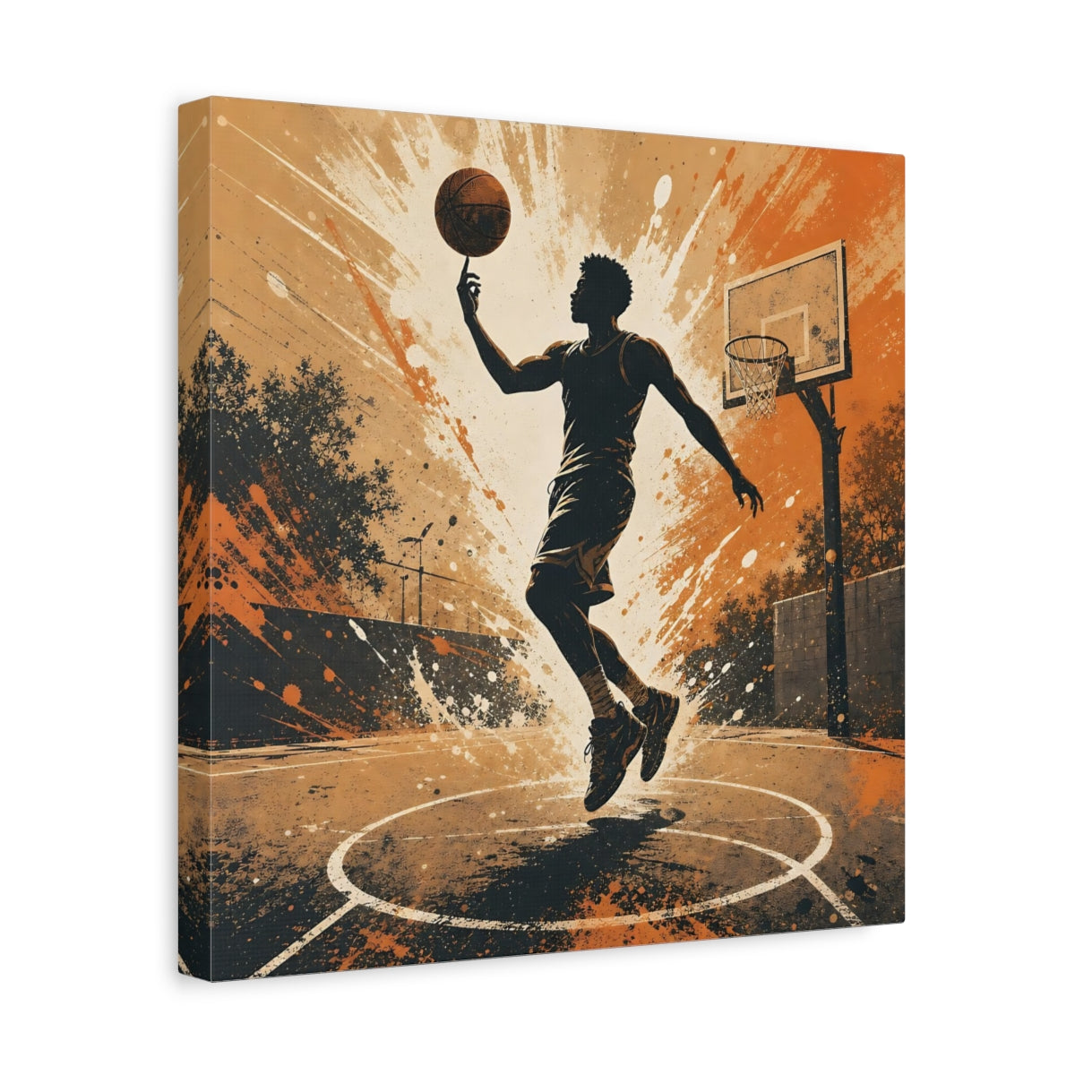 Side Mockup 7. Sports Basketball Player Orange And Black shown as canvas print