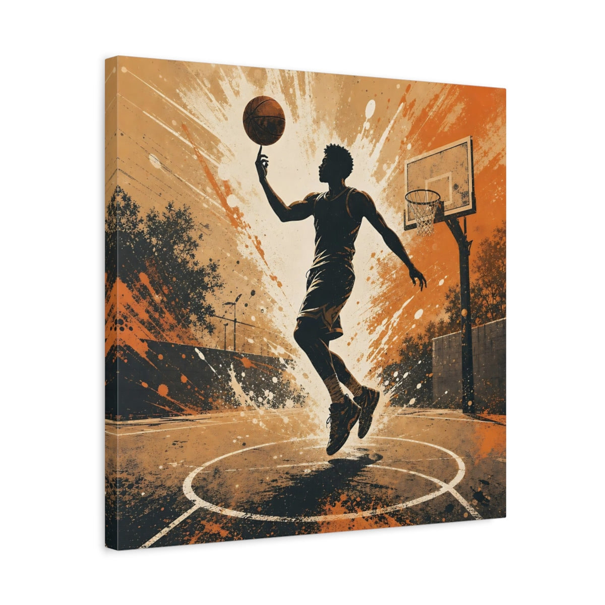 Side Mockup 5. Sports Basketball Player Orange And Black shown as canvas print