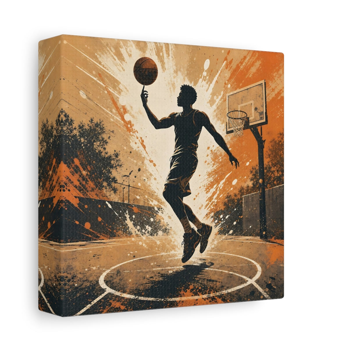 Side Mockup 2. Sports Basketball Player Orange And Black shown as canvas print
