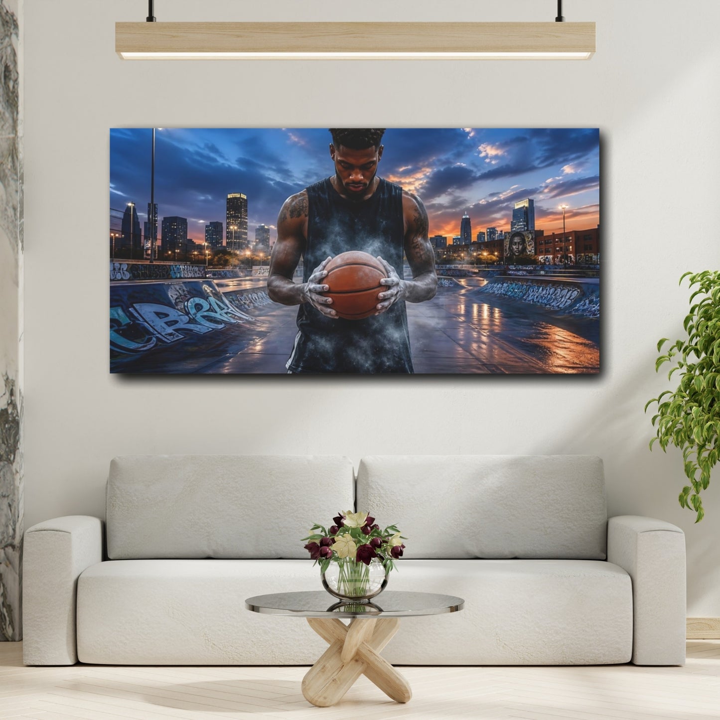 Mockup 2. Sports Basketball Player Urban Basketball shown as canvas print