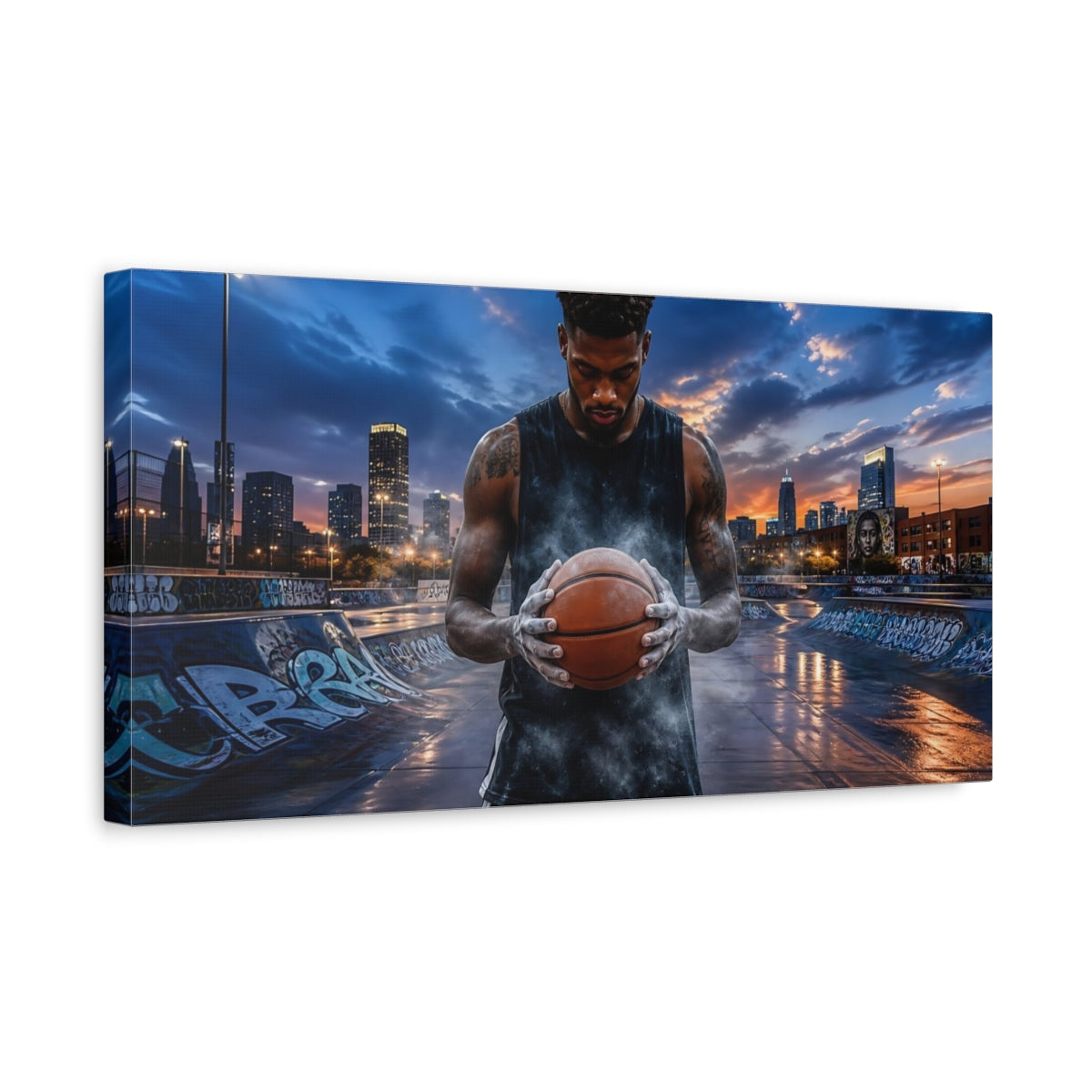 Side Mockup 3. Sports Basketball Player Urban Basketball shown as canvas print