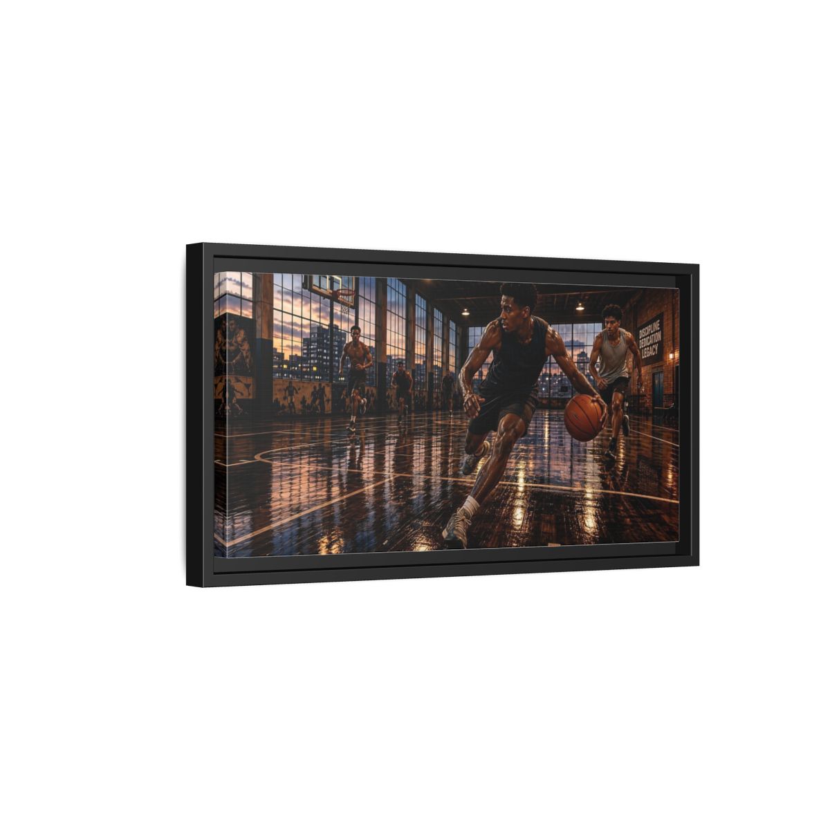 Side Mockup 8. Sports Basketball Players Basketball Action shown as framed canvas print