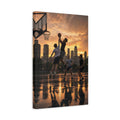 Side Mockup 4. Sports Basketball Players Golden Hour Basketball shown as stretched canvas wall art