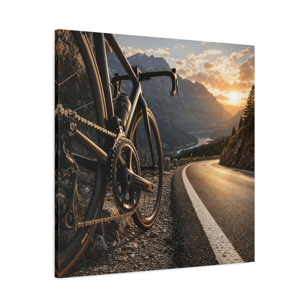 Main Mockup. Sports Bicycle Bicycle Mountain Road shown as canvas print